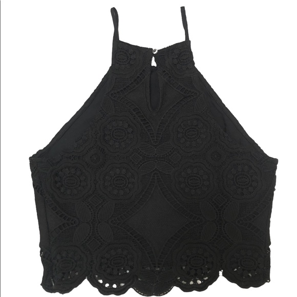 Abercrombie and Fitch black lace high neck crop top - Picture 3 of 3